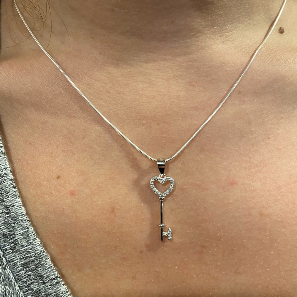 Sterling Silver Cz Key Necklace - Picture 6 of 16